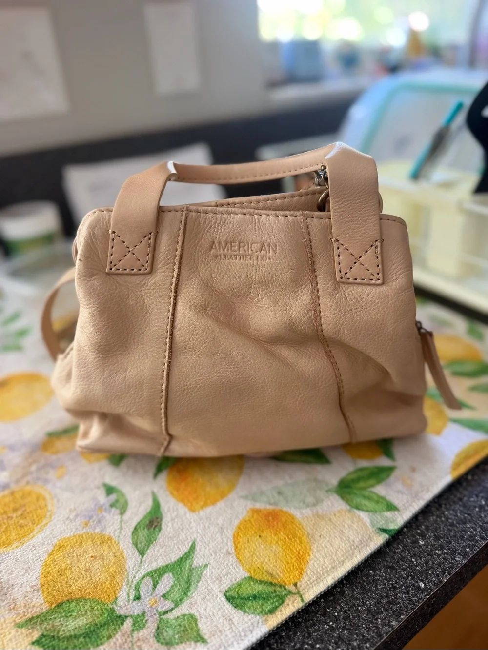 Beige Leather Top-Handle Bag